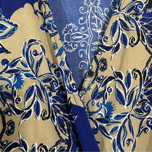 BCBGMaxAzria Adele Printed Royal Blue Roll Tab Wrap Dress - Picture 7 of 8